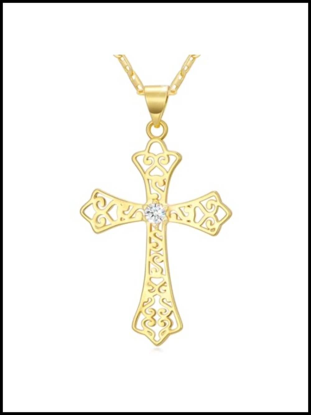 14K Gold Plated Cross Necklace Filigree Pendant Religious Gift